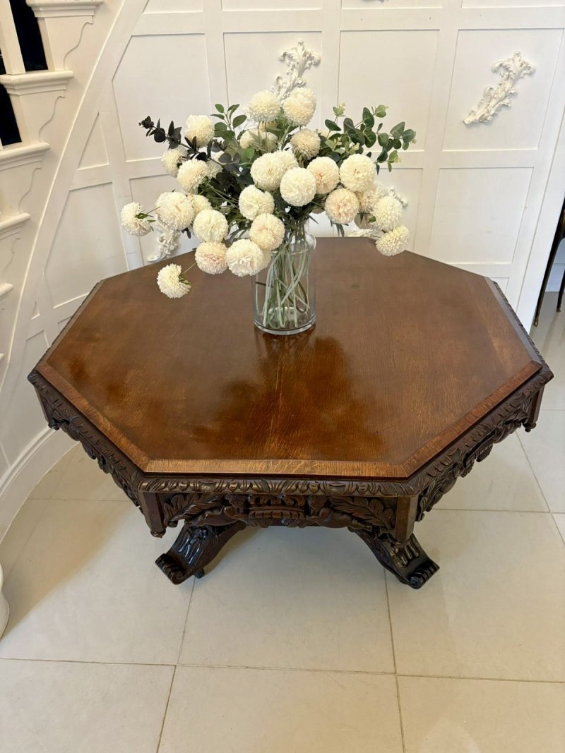 Superb Quality Large Antique Victorian Carved Oak Centre/Dining Table - Image 7